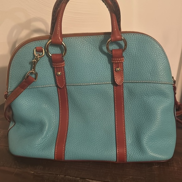 Dooney Bourke teal and dark tan shoulder bag. Mint! - Picture 3 of 6